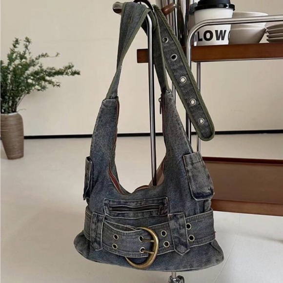 Womens Stylish Denim Shoulder Bag with Belt Detail,never worn - Picture 1 of 8